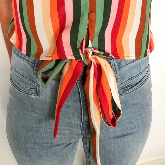 Colorful stripe tie front top! - Picture 2 of 5
